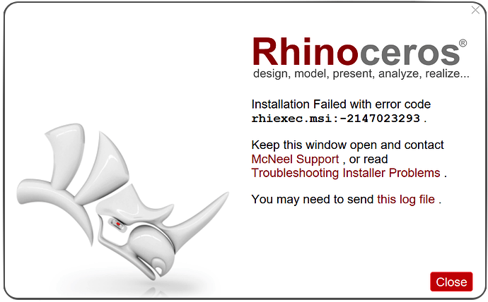 Rhinoceros: エラー1603（-2147023293）が表示されインストールに失敗 